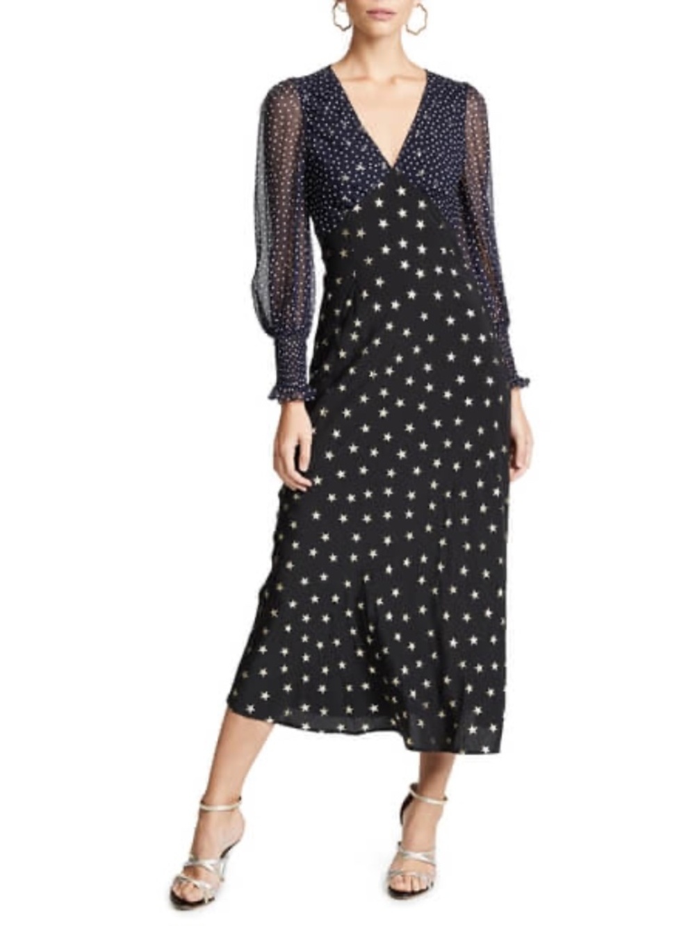 RIXO Erin Star Printed Silk-Chiffon Midi Dress - Picture 7 of 9